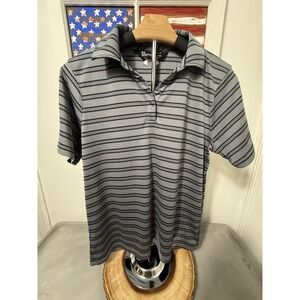 Under Armour Gray/Black Stripe Heat Gear Loose Polo Shirt Men's‎ Size Medium